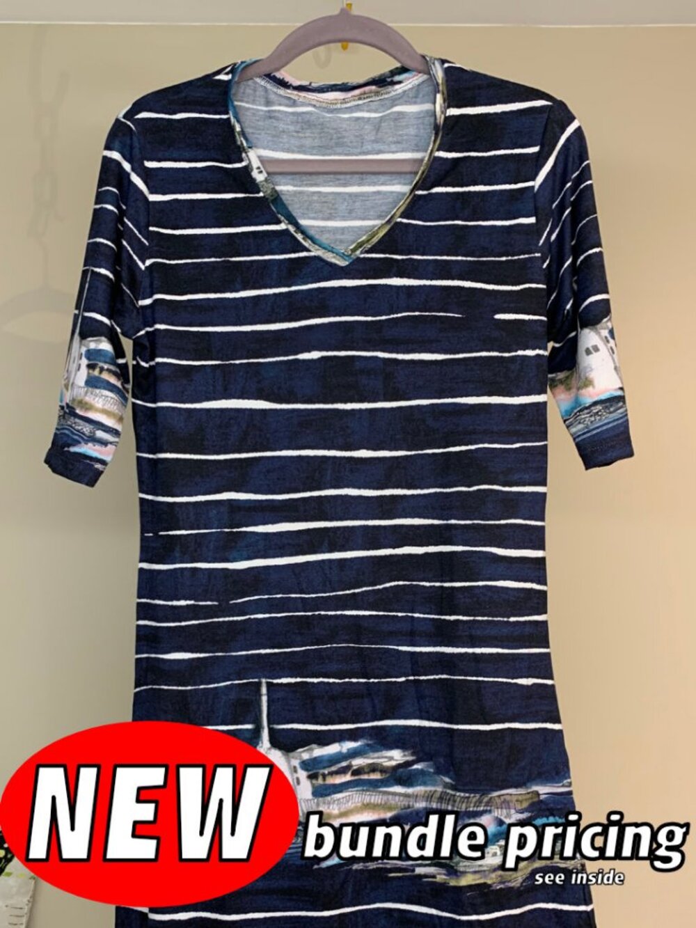 Unique! Handmade V_Neck 3/4 Sleeve Sundress Small
